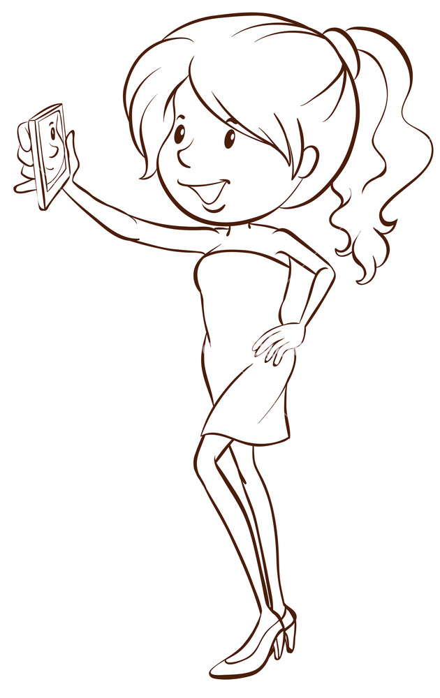 630x1000 Illustration Of A Plain Sketch Of A Girl Taking A Picture With Her