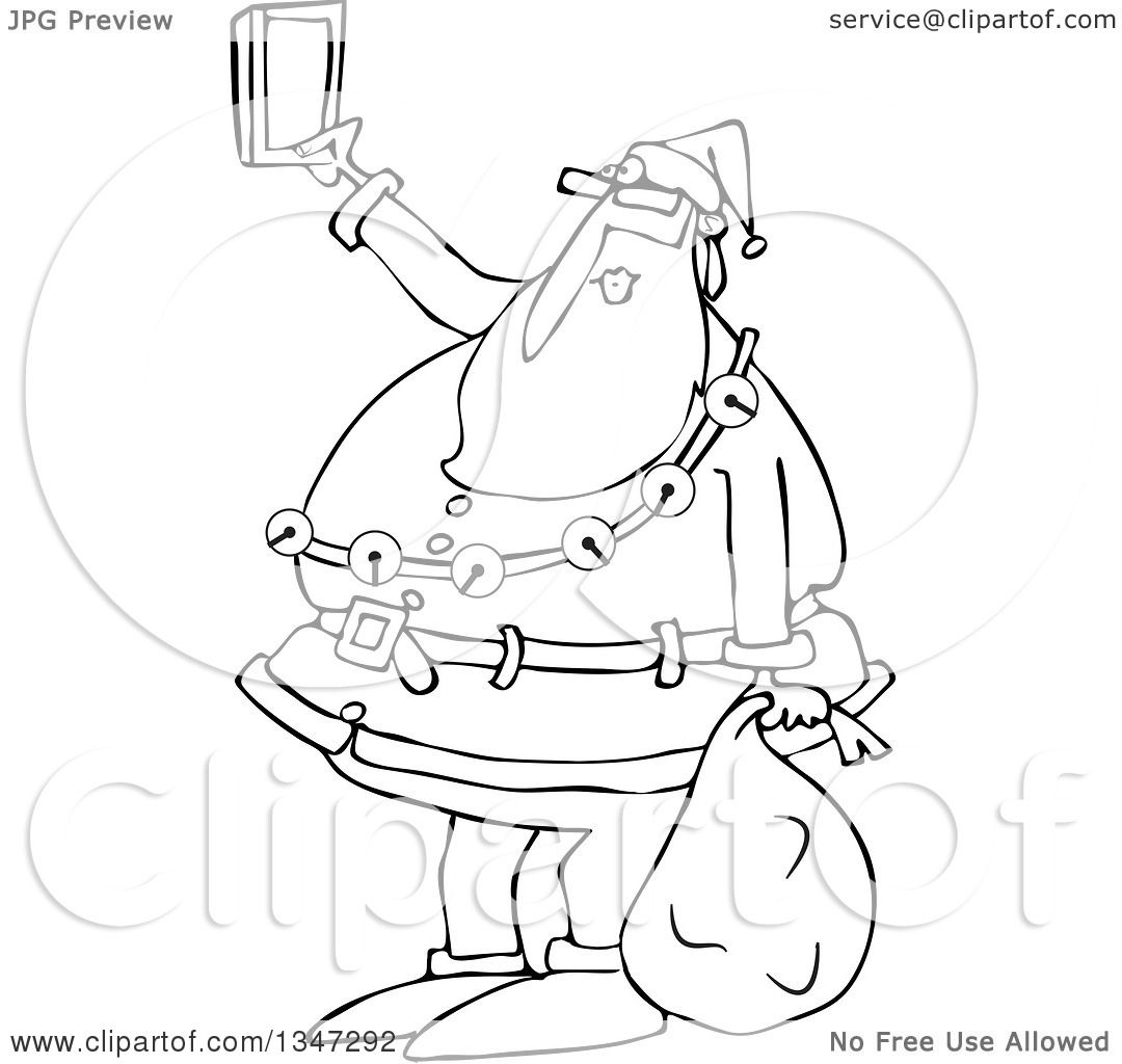 1080x1024 Outline Clipart Of A Cartoon Black And White Christmas Santa Claus