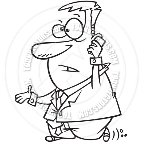 460x460 Cartoon Cellphone Businessman (Black And White Line Art) By Ron