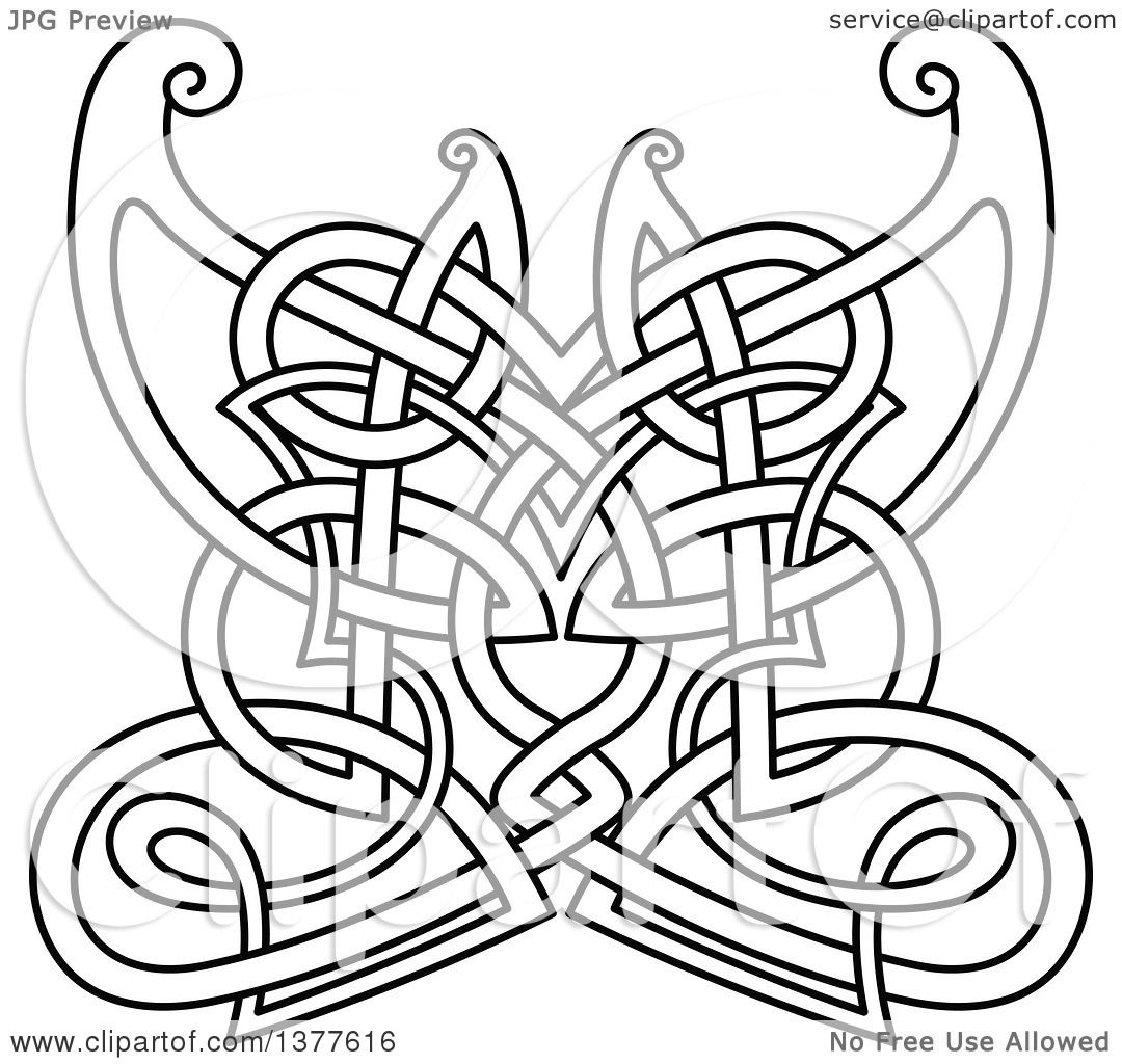 1080x1024 Clipart Of A Black And White Lineart Celtic Knot Butterfly