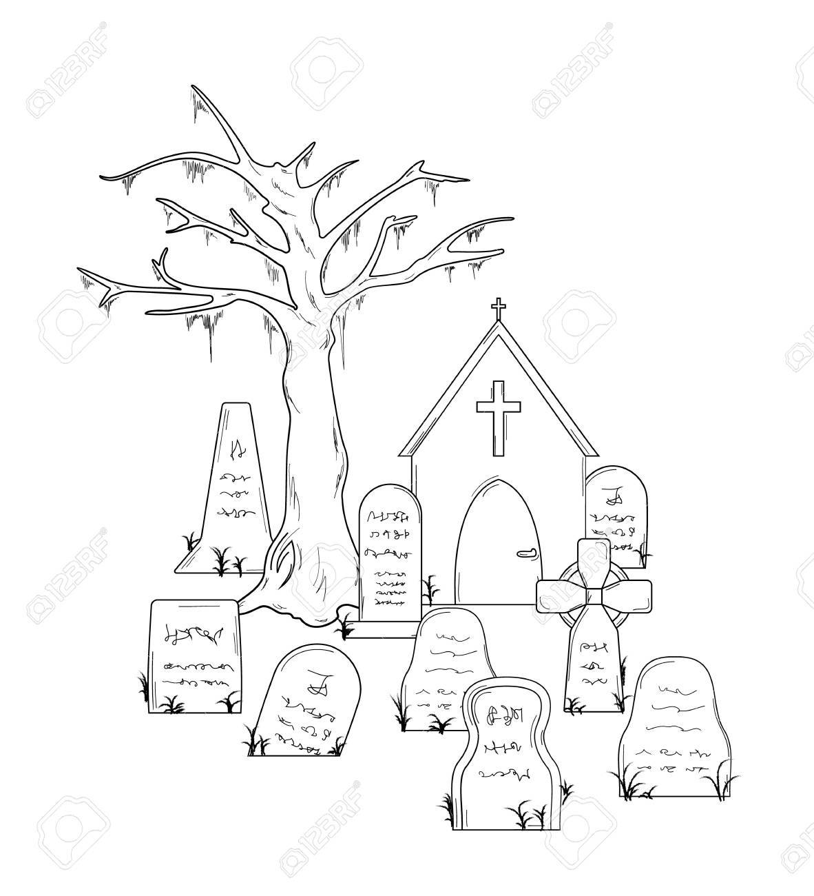 1182x1300 Cemetery With Graves On White Background, Isolated Royalty Free
