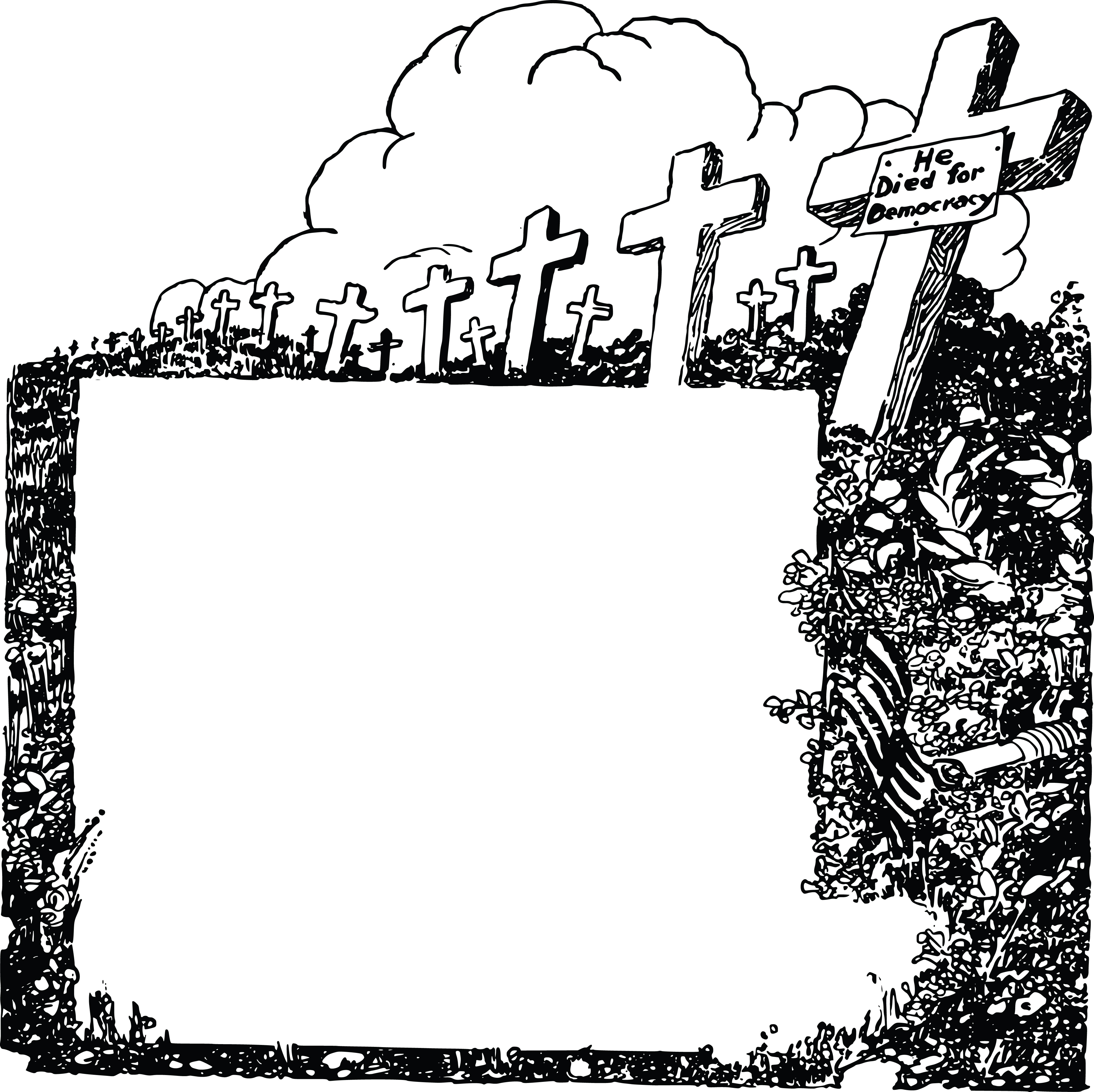 4000x3991 Clipart Of A Black And White Cemetery Of Soldiers Graves And Text