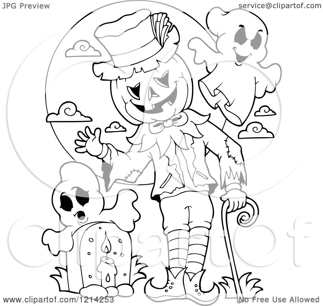 1080x1024 Clipart Of An Outlined Waving Halloween Jackolantern Man