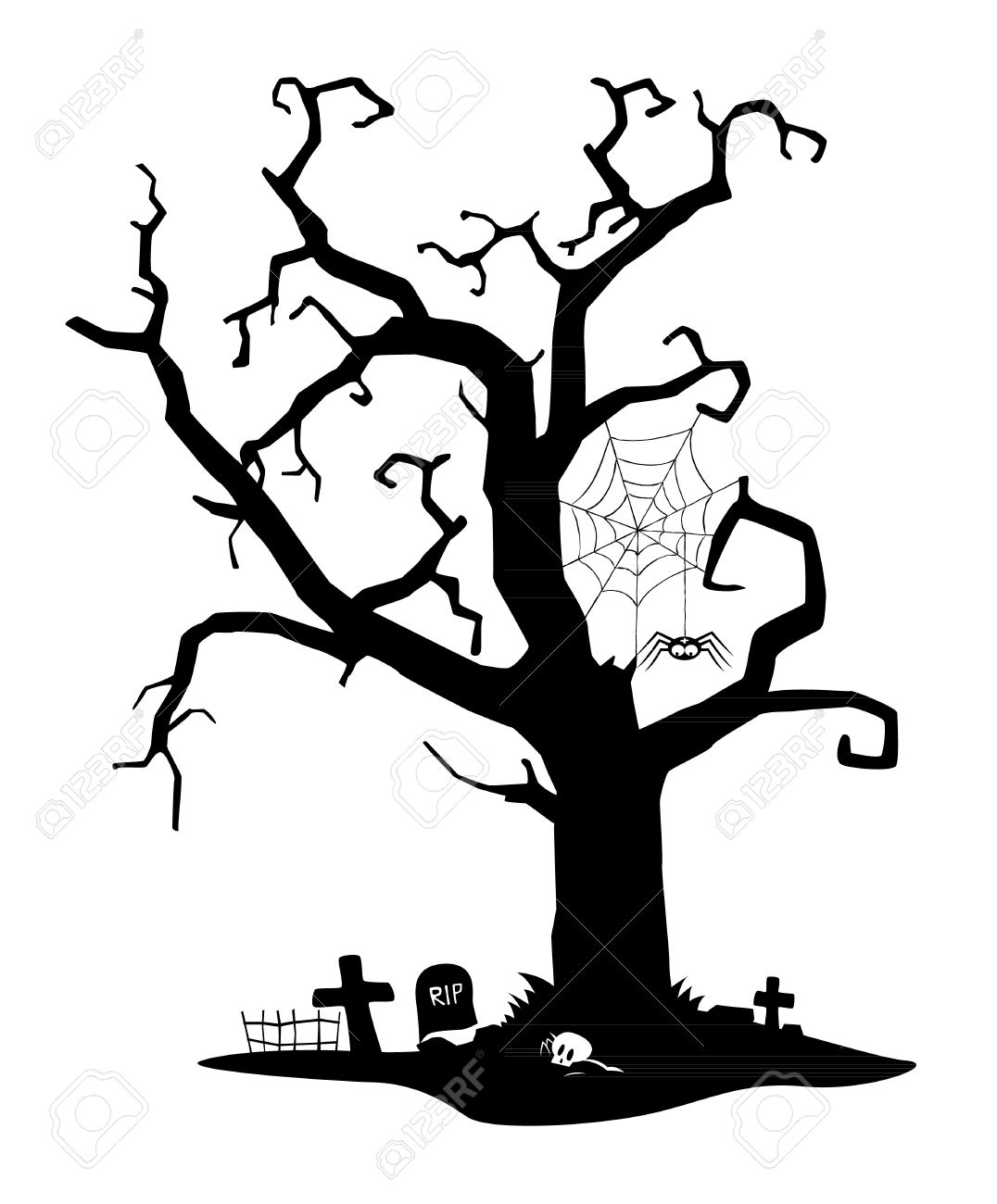 1076x1300 Spooky Black Silhouette Of Tree Near Cemetery Royalty Free