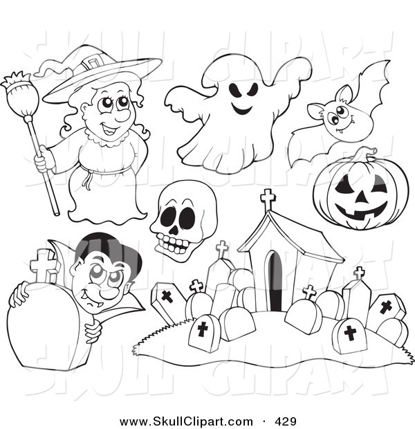 600x620 Vector Clip Art Of A Digital Set Of Halloween Coloring Page