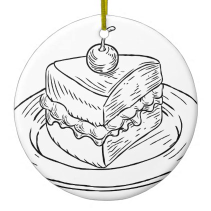 422x422 Cake Slice Vintage Retro Woodcut Style Ceramic Ornament