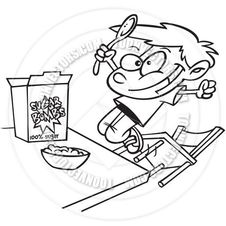 460x460 Cartoon Boy Eating Cereal (Black And White Line Art) By Ron