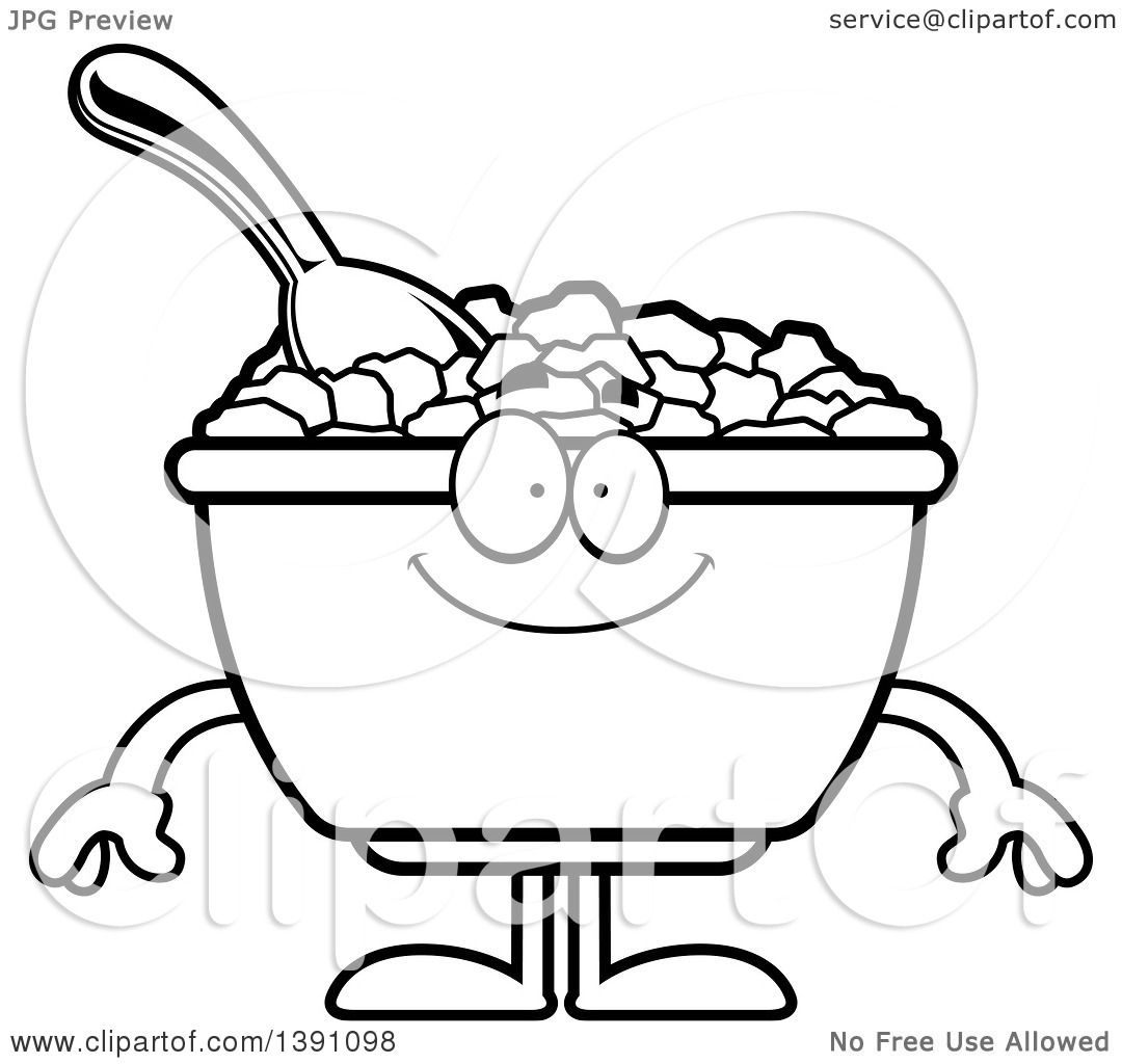 1080x1024 Clipart Of A Cartoon Black And White Lineart Happy Bowl Of Corn