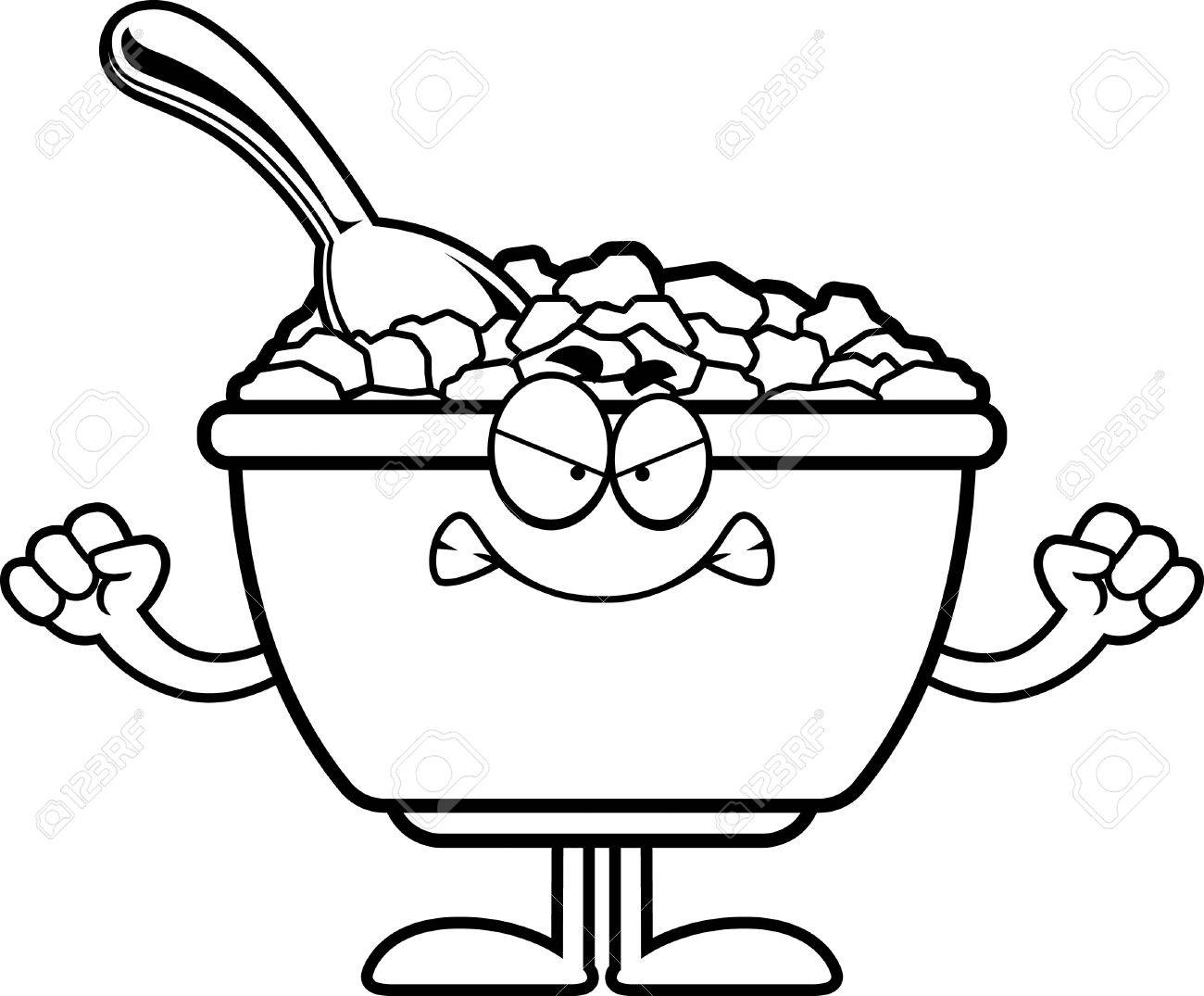 1300x1075 A Cartoon Illustration Of A Bowl Of Cereal Looking Angry. Royalty