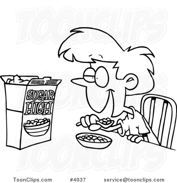 581x600 Cartoon Black And White Line Drawing Of A Girl Eating Sugary