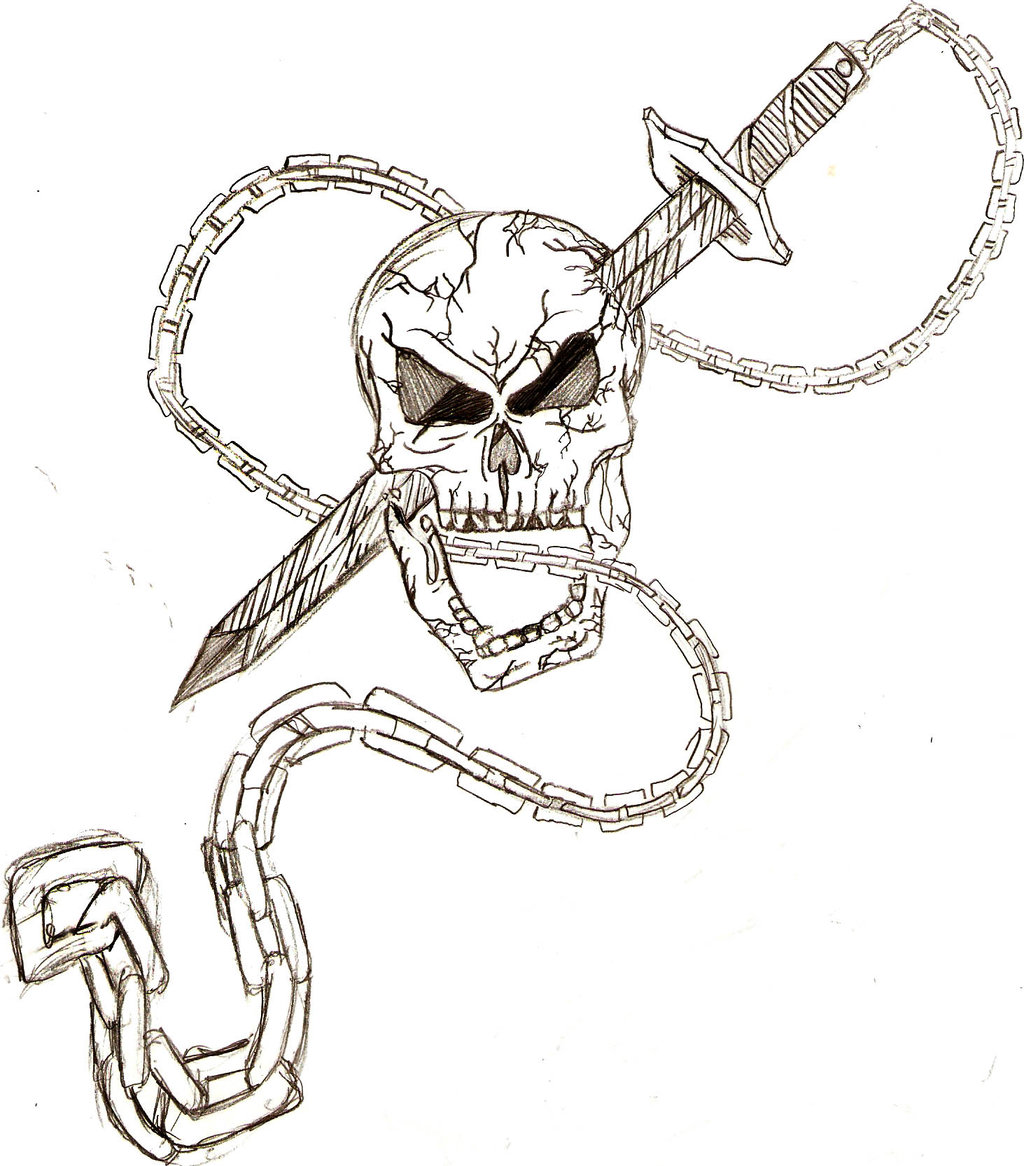 1024x1166 Skull, Sword And Chain By Heidelmeier17