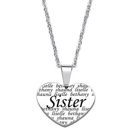 466x466 Everscribe Sister Engraved Stainless Steel Heart Pendant With 20