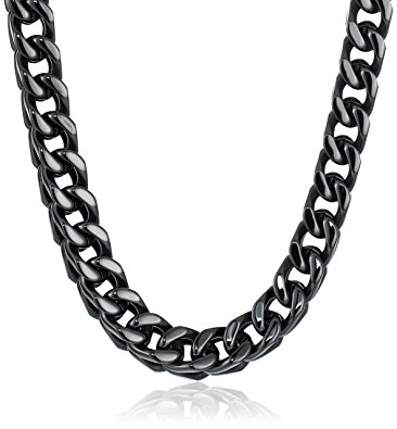 366x395 Men's Black Tone Stainless Steel 6mm Wheat Chain Necklace, 22
