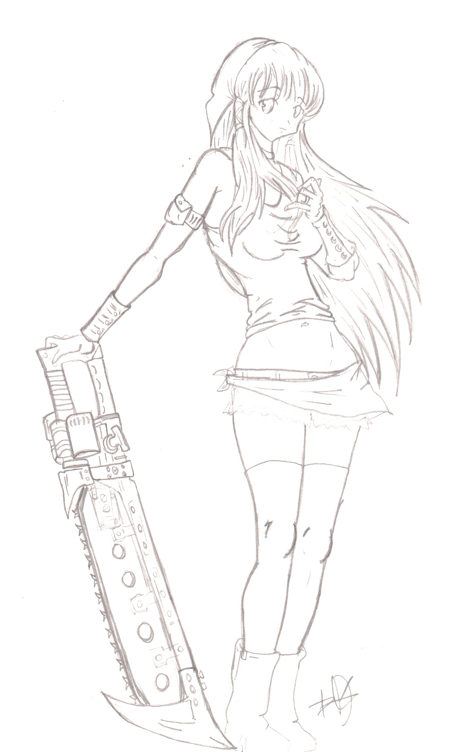 888x1477 Anime Girl With The Chainsaw Sword By Dcstar77715