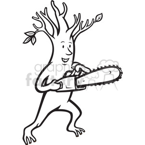 300x300 Royalty Free Black And White Tree Man Chainsaw 388254 Vector Clip