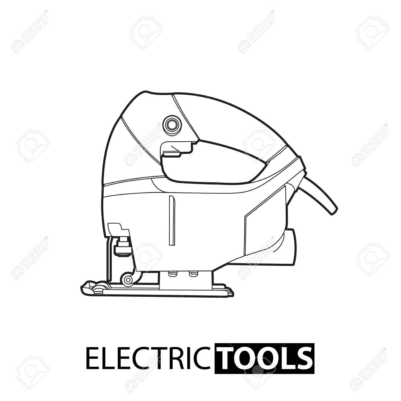 1300x1300 Outline Electric Jigsaw On White Background Royalty Free Cliparts
