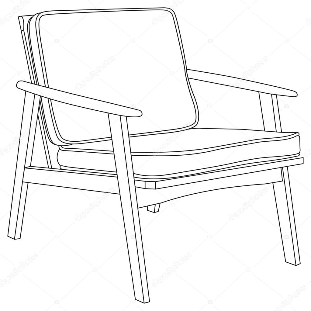1023x1023 Modern Chair Outline Contour Drawing Stock Vector