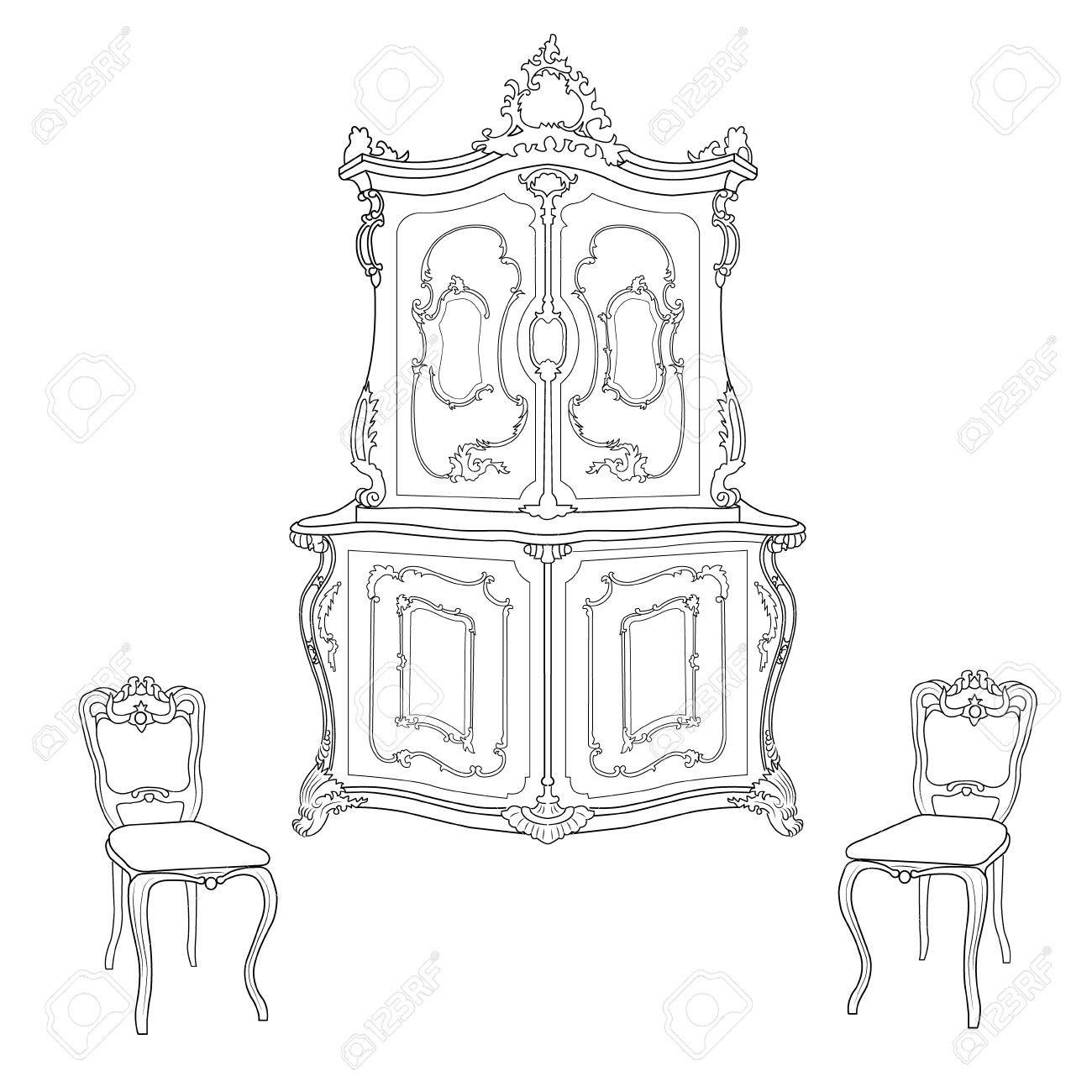 1300x1300 Drawing Cabinet And Two Chairs In The Baroque Style Royalty Free