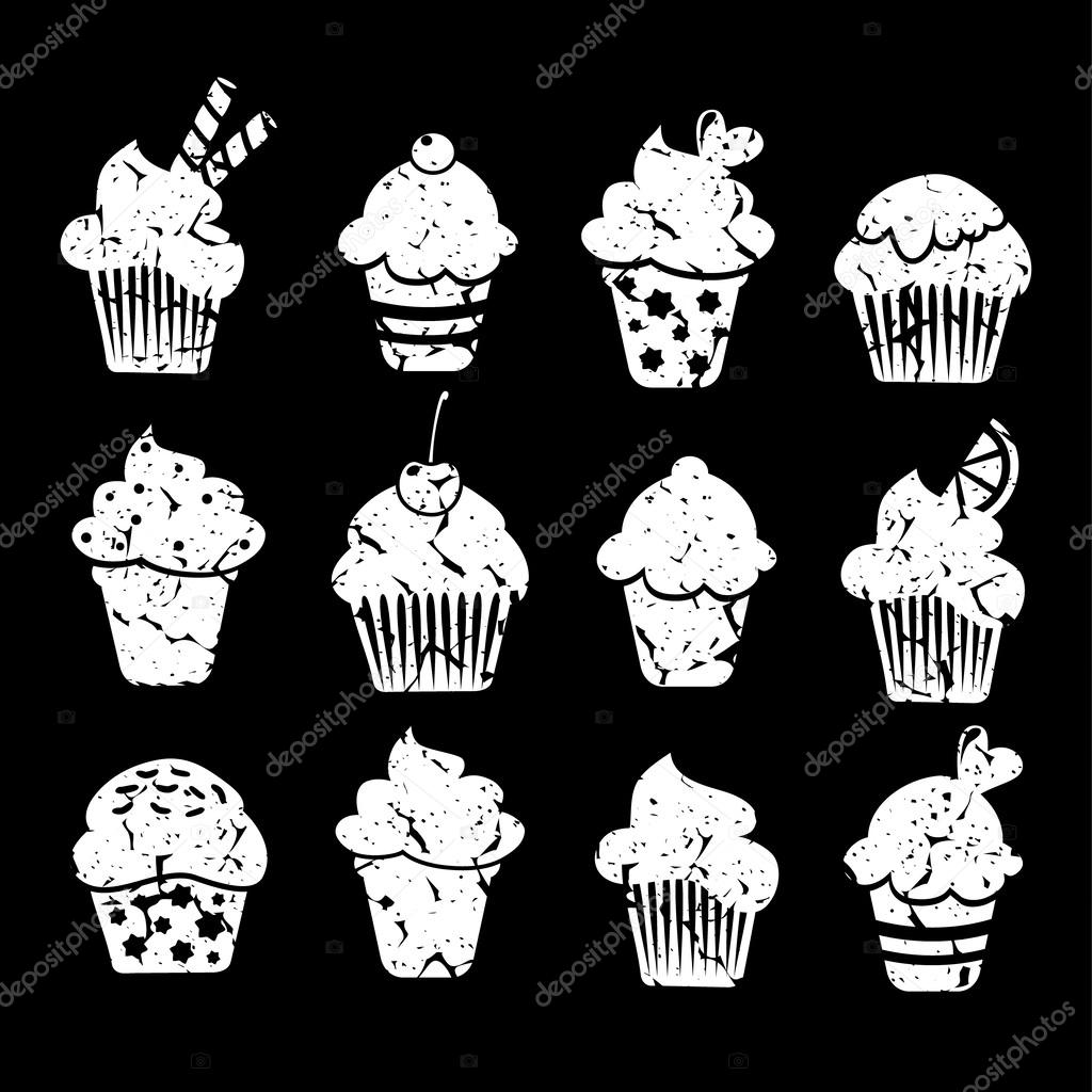 1024x1024 Retro Set Of Cupcakes And Muffins Icons, Chalk Drawings, Vector