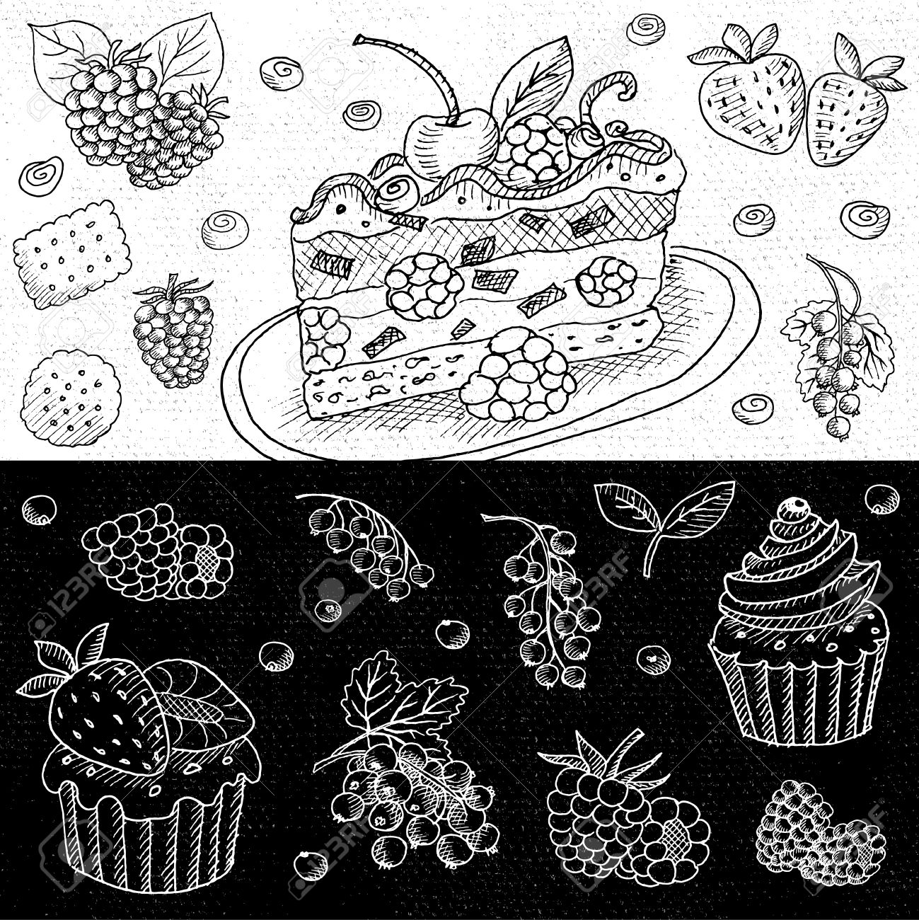 1299x1300 Set Of Chalk Hand Drawn, In Sketch Style, Food And Spices, Black