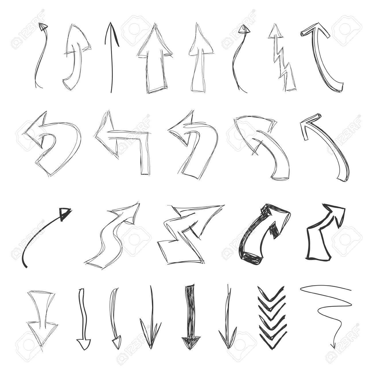 1300x1300 Arrow Collection By Chalk Drawing On White Background Royalty Free