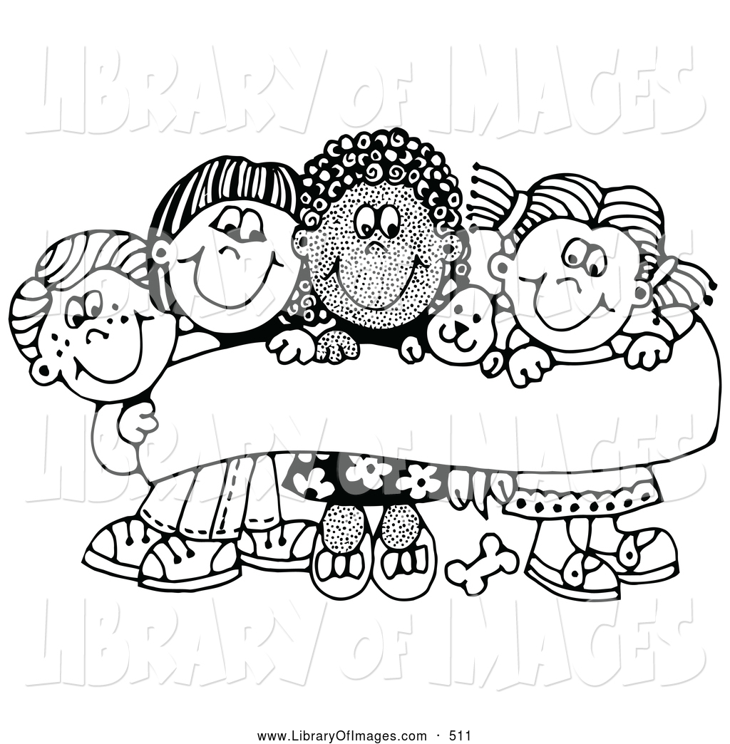 1024x1044 Clip Art Of A Coloring Page Of Four Caucasian And African American
