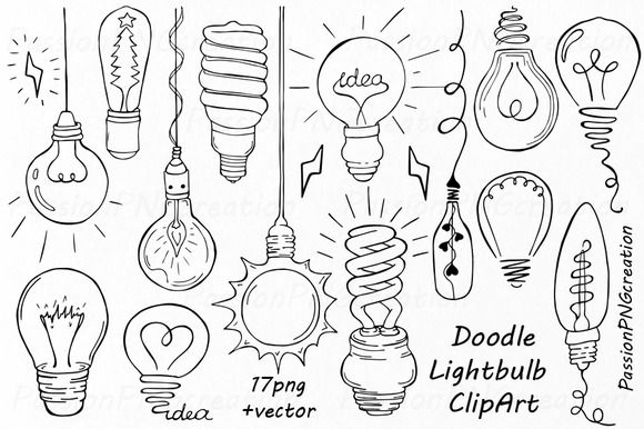 580x386 Doodle Light Bulb Clipart By Passionpngcreation On @creativemarket