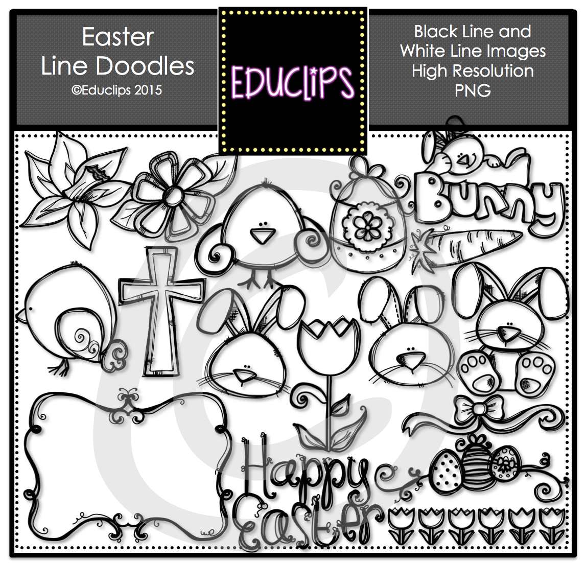 1147x1102 Easter Chalkboard And Whiteboard Line Doodles Clip Art
