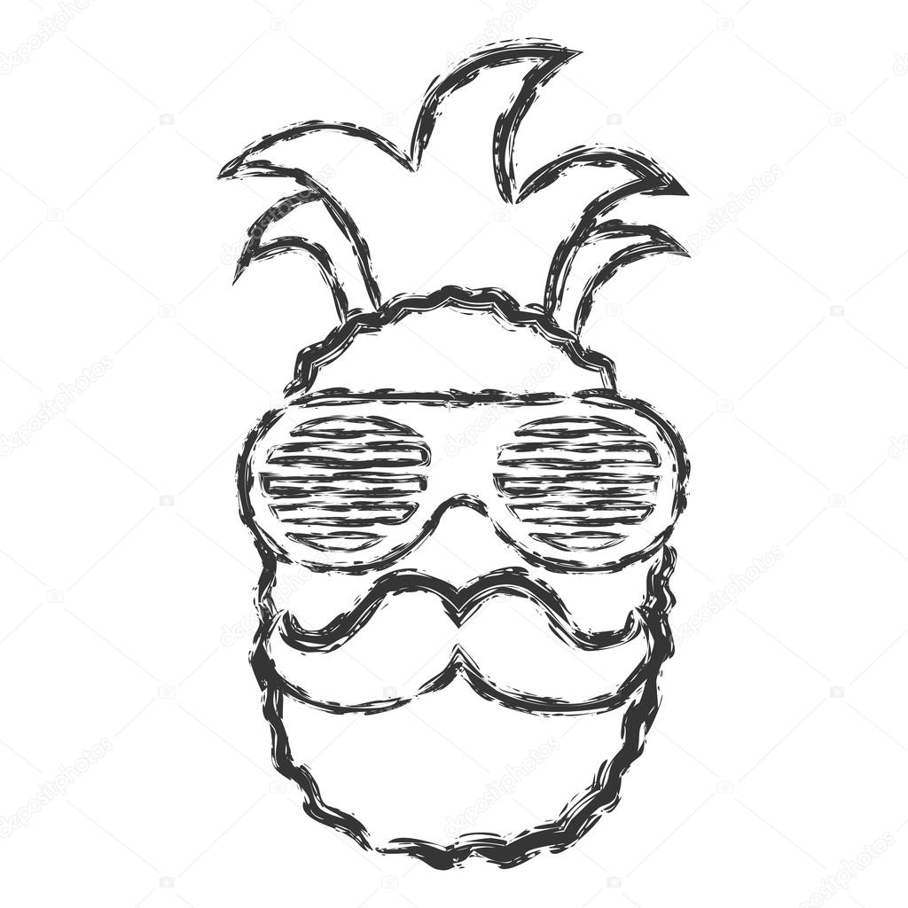 1024x1024 Vector Hand Drawn Brush Line Chalk Black Pineapple With Glasses
