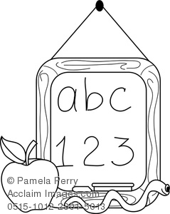 239x300 Clip Art Image Of A Chalkboard With An Apple And A Worm Coloring Page