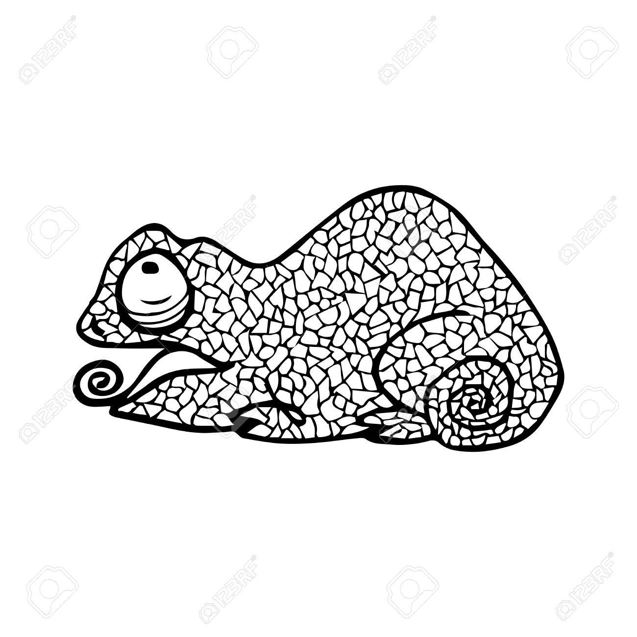 1300x1300 Vector Illustration Of Chameleon With Doodle Pattern. Coloring
