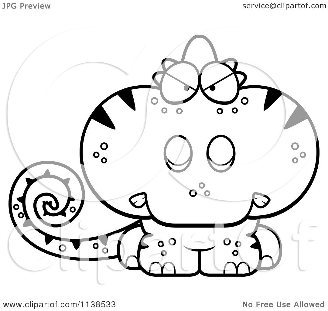 1080x1024 Cartoon Clipart Of An Outlined Angry Cute Chameleon Lizard