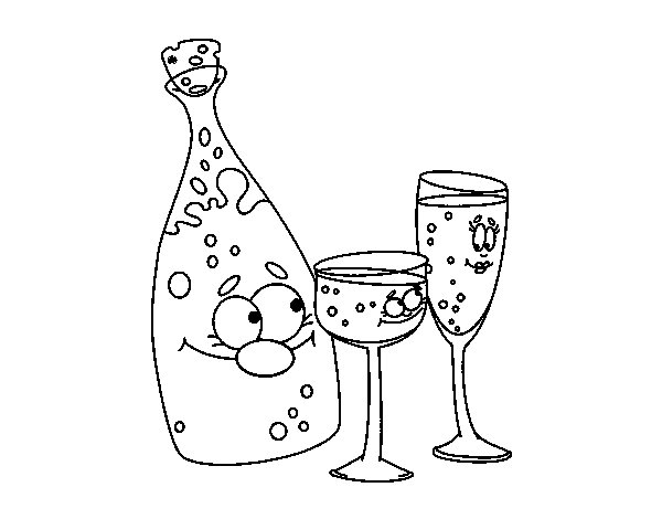 600x470 Champagne Bottle And Glasses Coloring Page