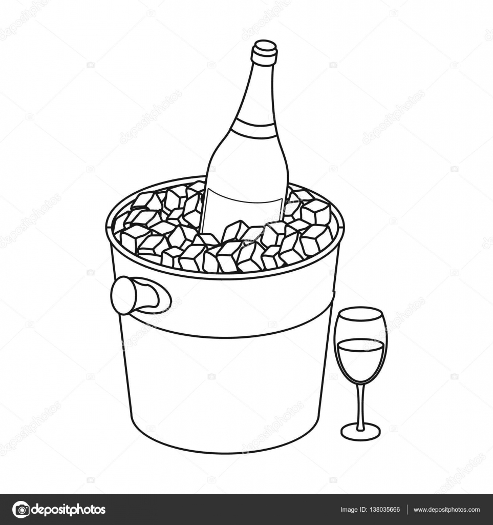 963x1024 Champagne Bottle In An Ice Bucket Icon In Outline Style Isolated