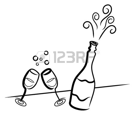 450x380 Simple Drawing Of A Bottle Of Champagne And Two Glasses Royalty