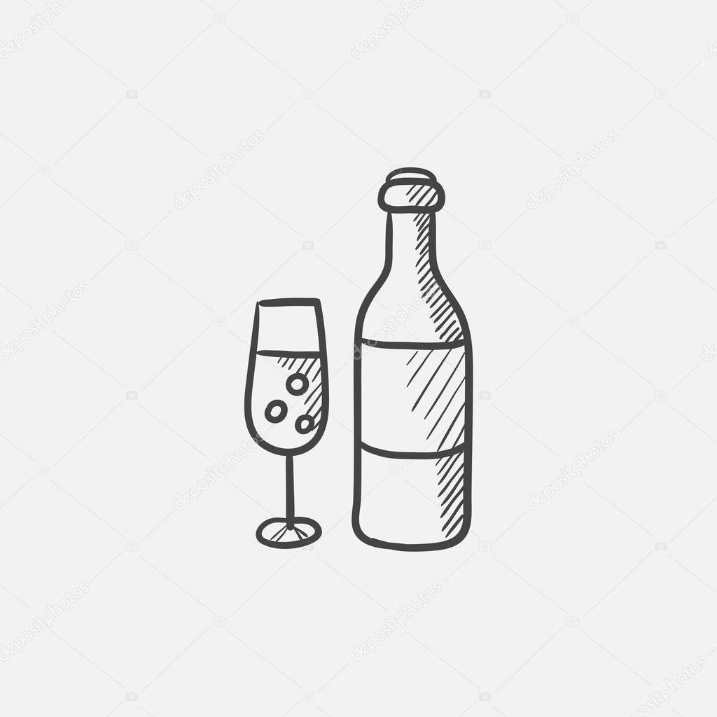 1024x1024 Bottle And Glass Of Champagne Sketch Icon. Stock Vector