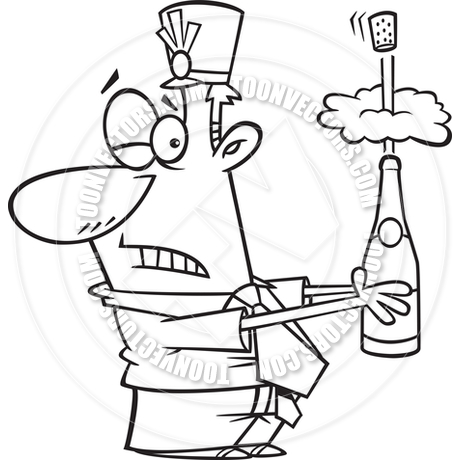 460x460 Cartoon Man Opening Bottle Of Champagne (Black Amp White Line Art