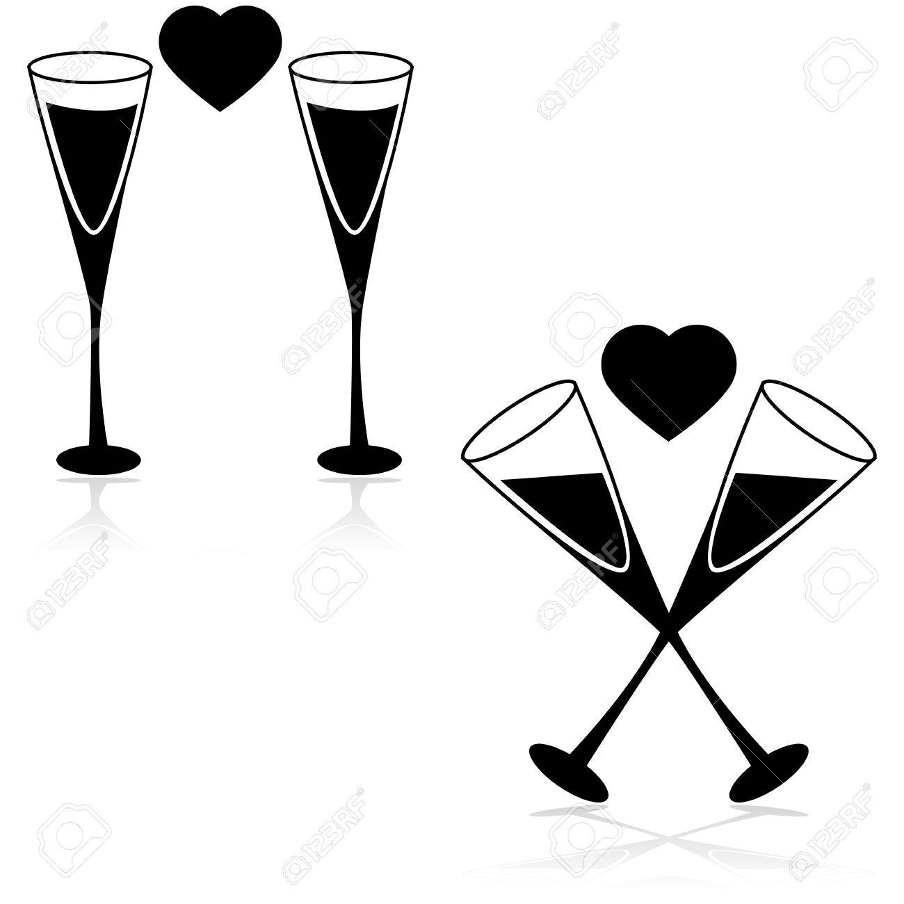 1300x1300 Icon Set Showing Two Champagne Glasses With A Heart In Between