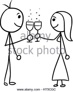 300x374 Hand Drawn Illustration Of Champagne, Glasses And Roses Stock
