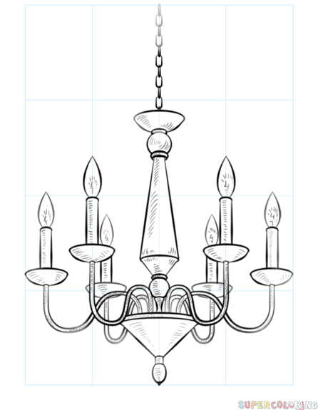 446x575 How To Draw A Chandelier Step By Step Drawing Tutorials