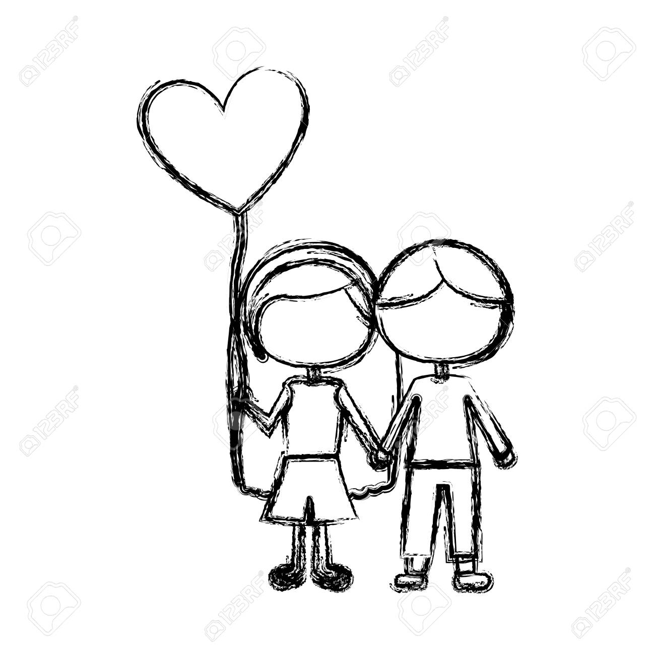 1300x1300 Monochrome Sketch Of Caricature Faceless Couple Kids In Casual