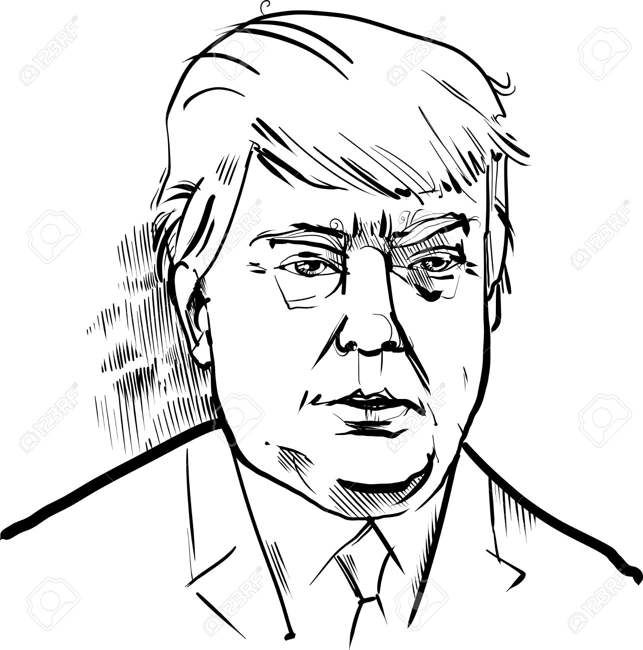 1285x1300 Black And White Drawing Caricature Portrait Of Donald Trump Usa