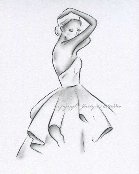 570x713 Charcoal Drawing 8x10 Original Dress Sketch