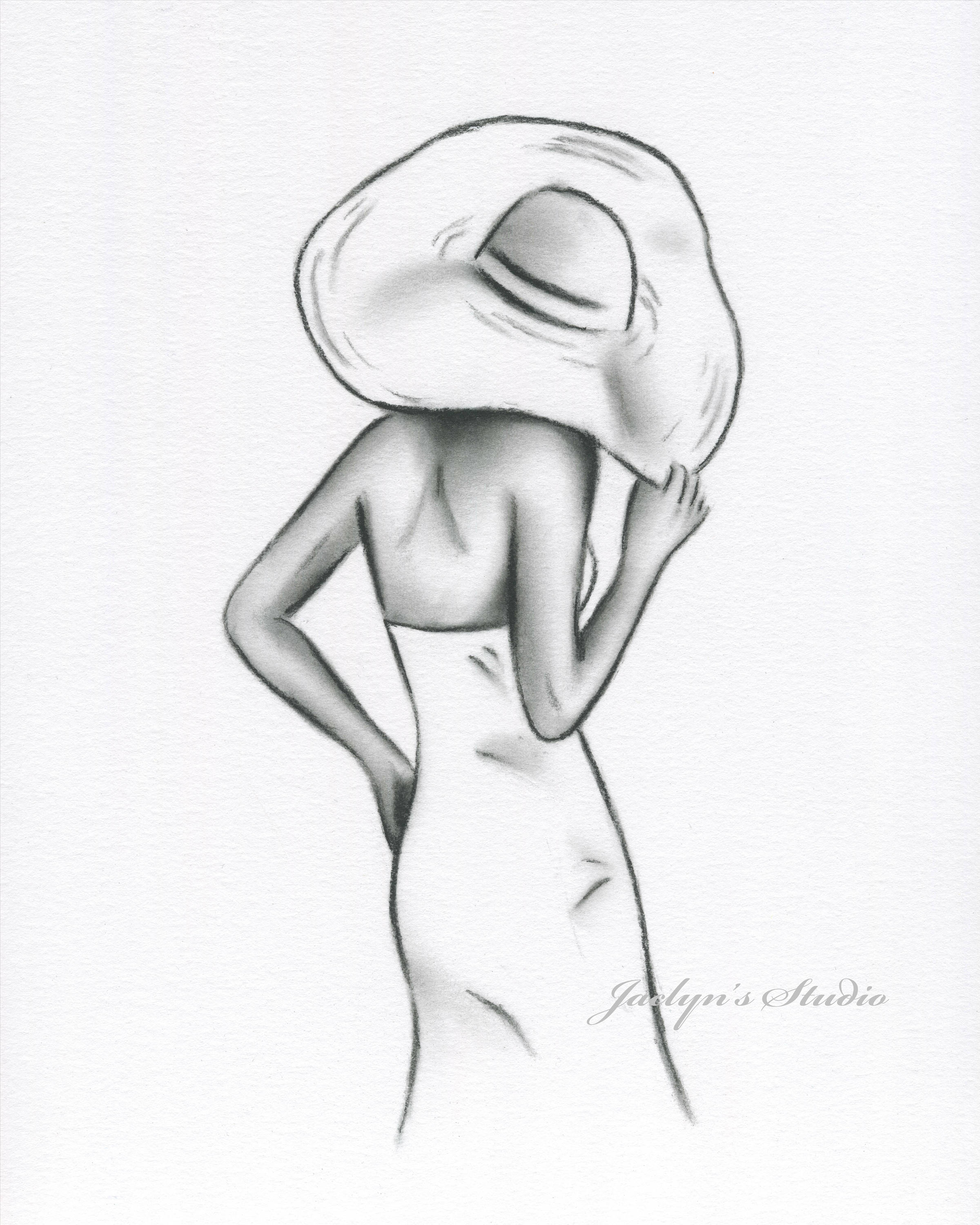 2400x3000 Original 8x10 Charcoal Drawing Female In Sun Hat