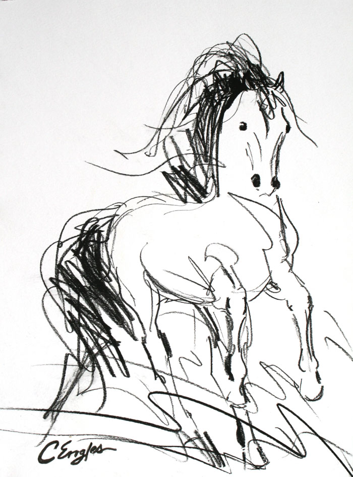700x945 Carol Engles Art Stallion Dashing Through The Snow, Charcoal