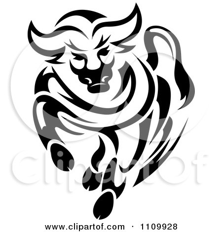 450x470 Clipart Black And White Charging Angry Bull