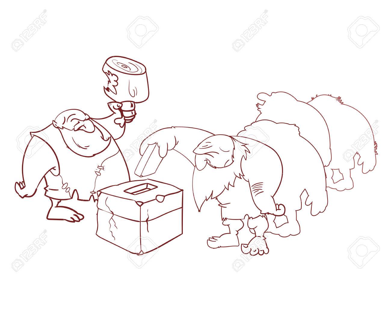 1300x1040 Line Drawing Vector Illustration Of Group Of Cavemen Voting