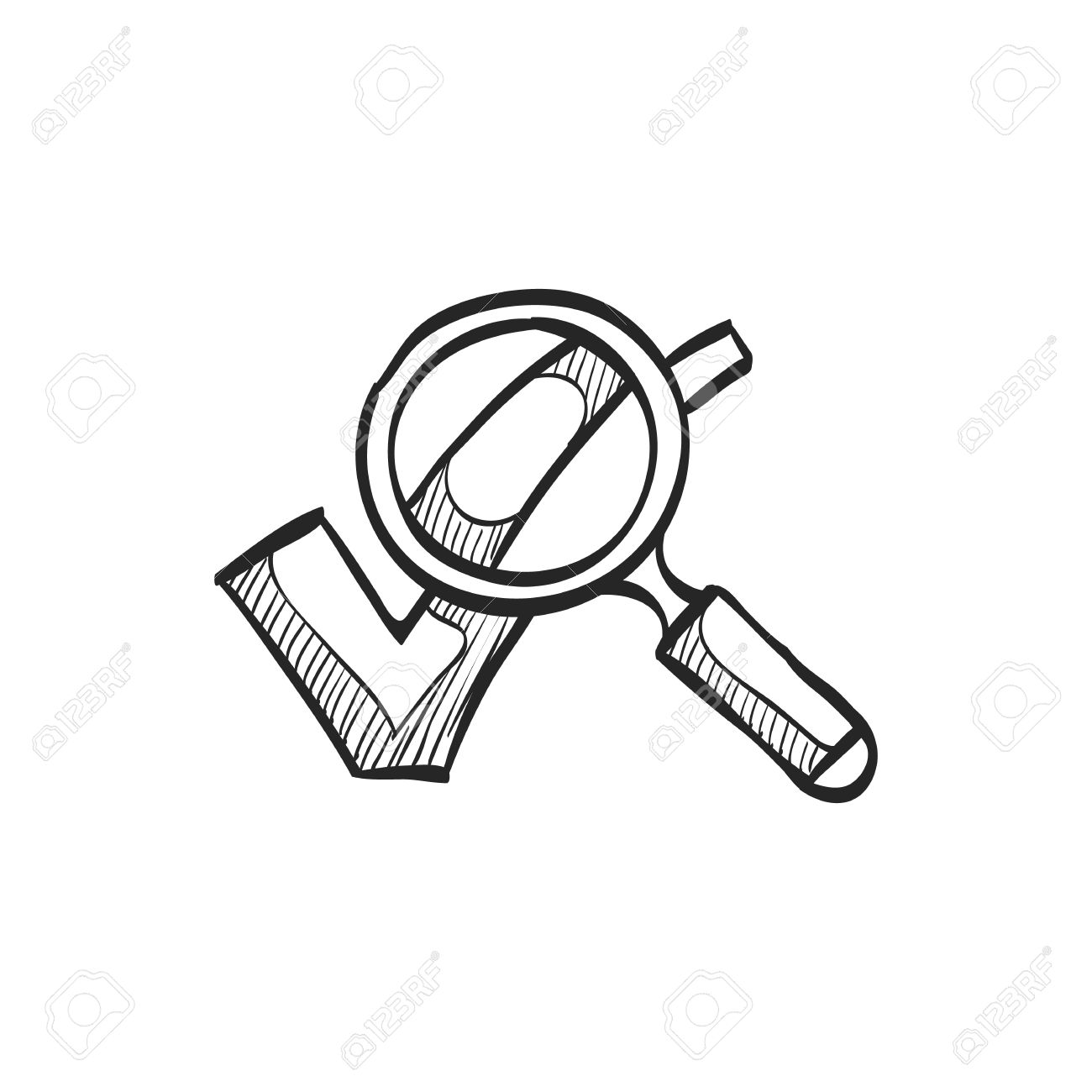 1300x1300 Magnifier Check Mark Icon In Doodle Sketch Lines. Zoom Find Locate