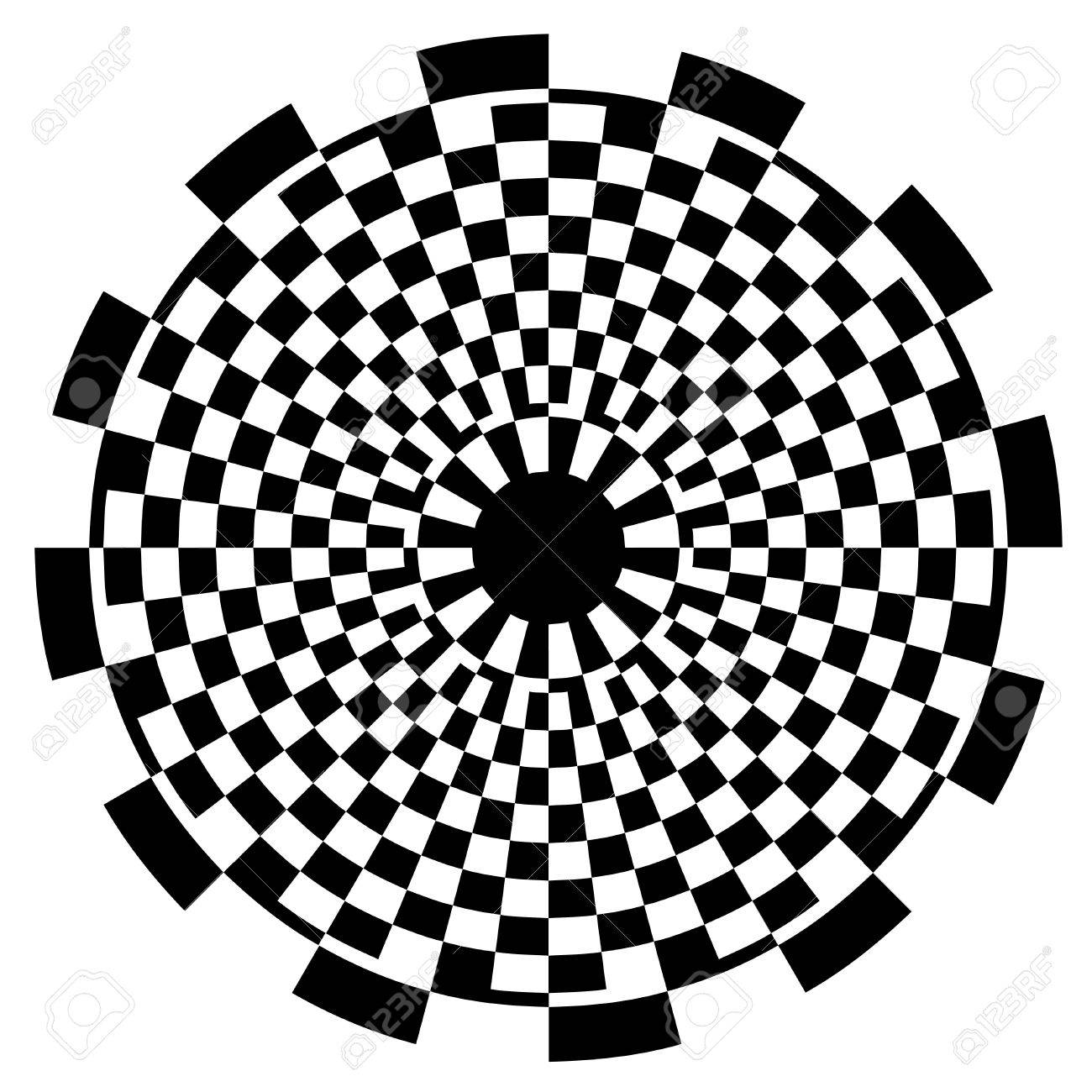 1300x1300 Checkerboard Spiral Design Illusion Background Pattern, Black