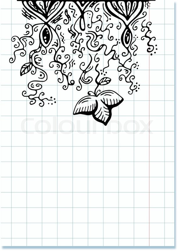 566x800 Sheet Of Checkered Paper With Creative Doodle Drawing Stock